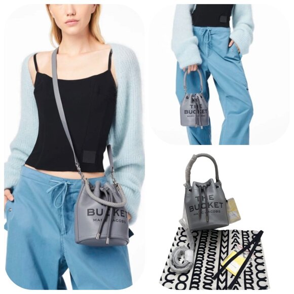 NWT MARC JACOBS Leather Bucket Bag In Wolf Grey - Picture 15 of 15